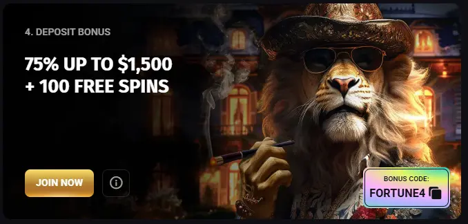 Play Fortune page showing a fourth deposit bonus promotion.