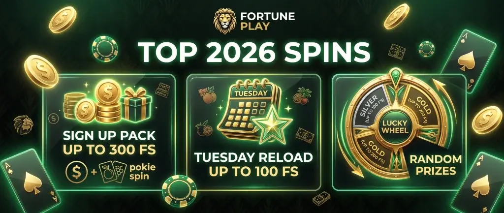 Fortune Play Online page displaying free spins offers available in 2026.