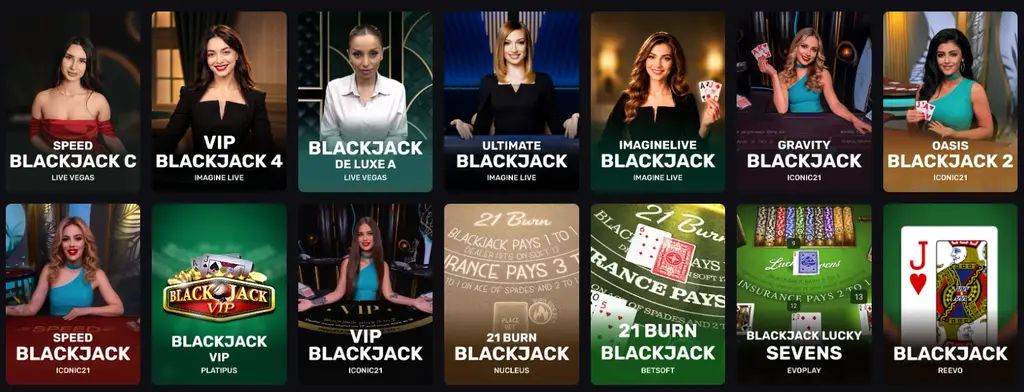 A section featuring blackjack games in the Fortuneplay online casino lobby, with a wide selection of software providers.