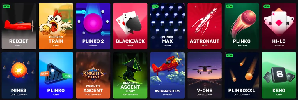 Play Fortune page displaying a selection of instant win casino games.